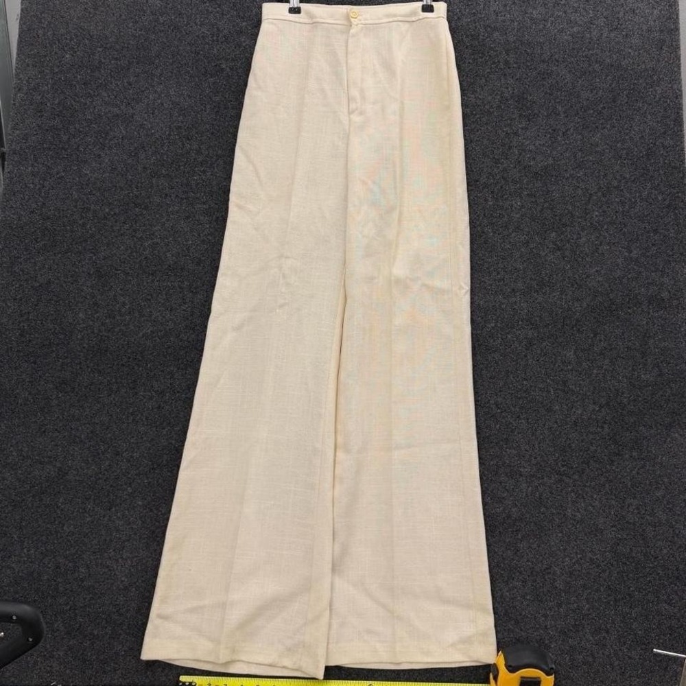 70s Wide Leg Pants Size 11/12 Cream High Rise Disco Trousers Flare
